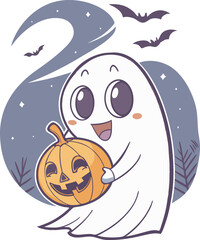 Cute Ghost with Pumpkin Halloween t shirt Design Perfect for Spooky Season Fans