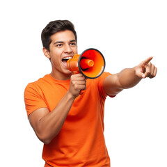 young man with orange megaphone 