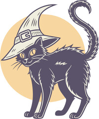 Spooky Black Cat with Witch Hat t shirt Design for Halloween Celebration Night