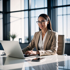 Professional Woman Working on Laptop in Modern Office

