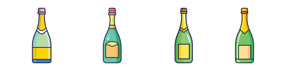 Champagne Bottle Flat Illustration Simple Celebration Drink Vector in Flat Style