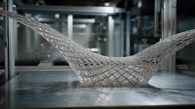 Complex algorithms guide the extruder, creating a titanium keel with optimum structural strength through a lattice tension design in a 3d printing process