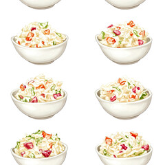 2D illustration of a tileable pattern of fried shrimp baskets isolated on a white transparent background