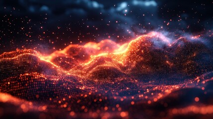 Abstract digital landscape of fiery hills