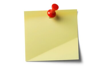 Yellow Sticky Note with Red Push Pin on White Background a Simple Reminder and Organization Tool