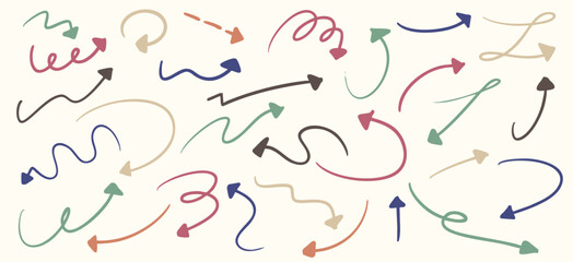 手書きの矢印のイラストセット　カラー