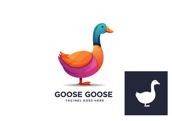 Colorful Goose Illustration with Teal Neck Orange Body and Magenta Accents