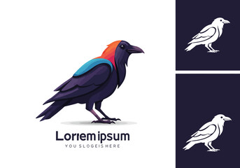 Obraz premium Colorful Raven Illustration with Orange Blue and Purple Plumage