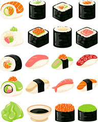 set of sushi element food vector illustration