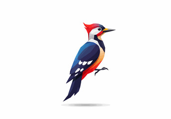 Geometric Woodpecker Illustration with Red Crest and Colorful Plumage