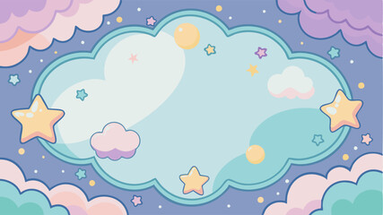 Cute dreamy sky frame with soft pastel colors clouds and stars background