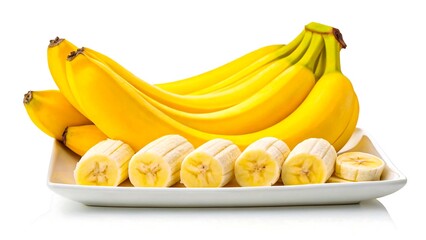 Ripe Yellow Bananas on White Plate Fresh Fruit Snack Food