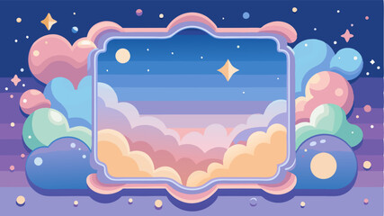 Cartoon Pastel Sky with Frame and Clouds Backdrop Illustration