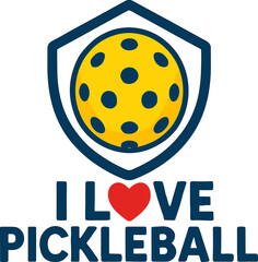 Obraz premium Vector design featuring a yellow pickleball inside a blue shield, with the phrase 