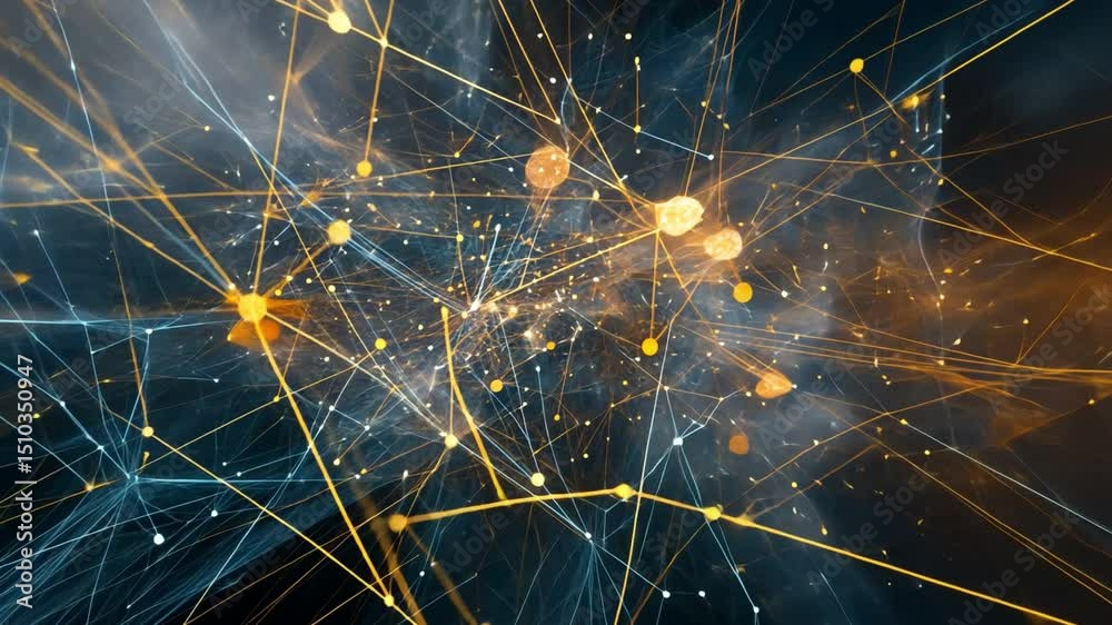 Poster dynamic visualization of colorful abstract networks energy and light connection through particles an