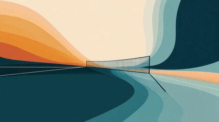 Abstract tennis background for sport game illustration with copy space in minimalist style. Tennis court top view. Ideal for sports events, competitions, poster, background