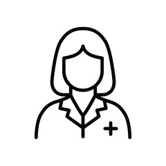 Line art icon of a female doctor.  Simple, professional avatar.