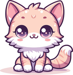 Cute Fluffy Chibi Cat Vector Illustration in Kawaii Style