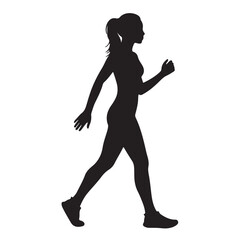 Powerful Female Athlete Silhouette Mid-Stride - Clean Black & White Exercise Motion Graphic for Workout Branding
