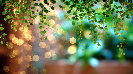 Abstract green foliage with soft bokeh lights, evoking nature's tranquil essence series