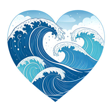 Heart-shaped wave design symbolizing love for the ocean and the importance of marine conservation.