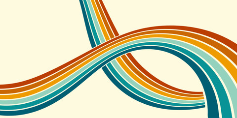 Abstract background of rainbow groovy Wavy Line design in 1970s Hippie Retro style. Vector pattern ready to use for cloth, textile, wrap and other.
