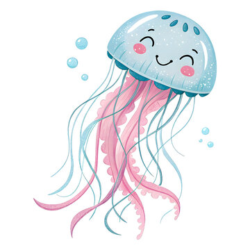Cute jellyfish illustration representing underwater marine life and raising awareness about ocean species conservation.