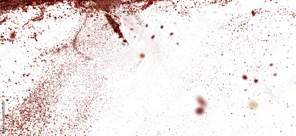 Leinwandbilder High-resolution stock photo of red particles exploding on white background. Perfect for design projects.