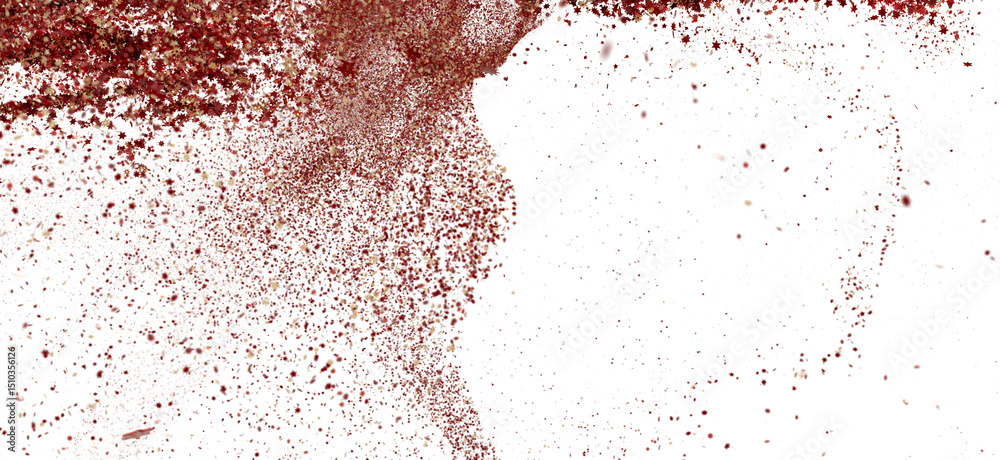 Fototapete Abstract image of red and brown particles exploding on white background. Ideal for design projects.