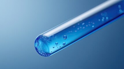 Blue liquid in test tube with bubbles for science research and medical laboratory analysis experiment