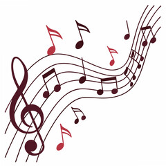 Musical composition illustration featuring a treble clef and flowing musical notes with transparency for versatile design