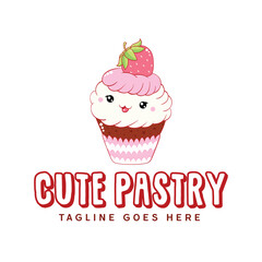 Cute Pastry logo template, Cup Cake Design Illustration Logo Template
