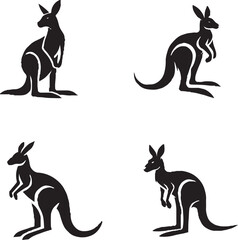 Black-and-White Stylized Kangaroo Silhouettes in Dynamic Poses
