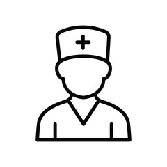 Simple line art icon of a doctor, representing healthcare and medical professionals.