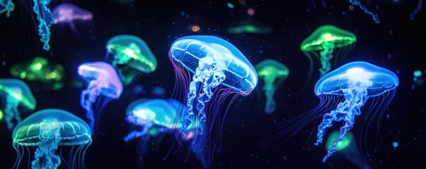Fototapeta premium Glowing Jellyfish in Deep Ocean