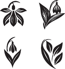 Fototapeta premium Black and White Stylized Snowdrop Floral Illustrations in Grid