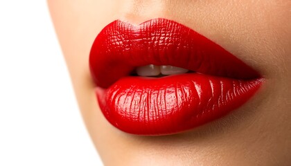 Obraz premium close-up of sensual female lips with bold red lipstick glossy texturer omantic beauty concept of seduction and passion