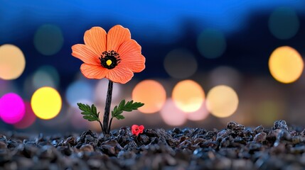 Pixelated Orange Flower in City Night Lights