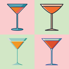 Cocktail Glass Flat Illustration Simple Drink ware Vector in Flat Style