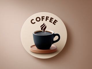 Coffee cup with steam on a circular background, featuring a modern design and warm color palette, ideal for beverage branding and promotional materials