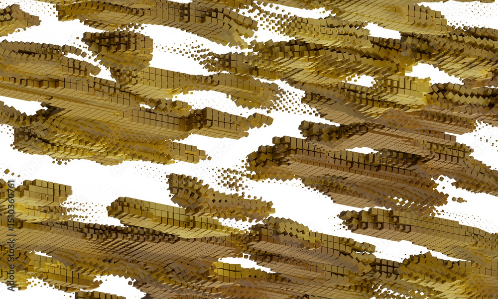 Aufkleber Digital art of gold cubes forming abstract texture. Ideal for backgrounds, website design, and modern visuals.