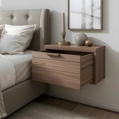 Minimalist style wall-mounted drawer, handleless design, modern bedroom interior