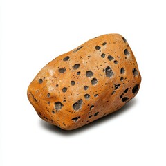 Porous Brown Stone with Dark Spots on White Background