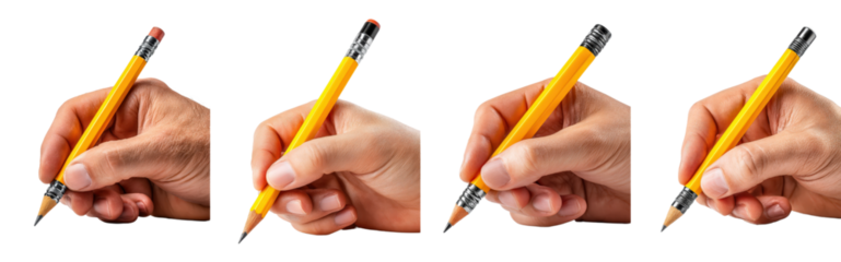 Various Hand Positions Holding a Yellow Pencil for Creative Use