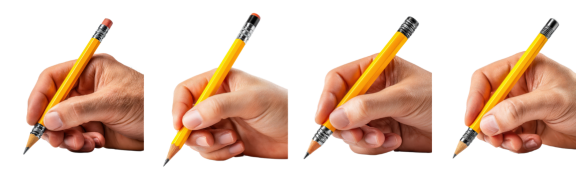 Various Hand Positions Holding a Yellow Pencil for Creative Use