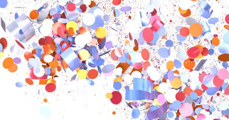 Abstract festive background with colorful confetti and ribbons. Perfect for party invitations, celebrations, and more.