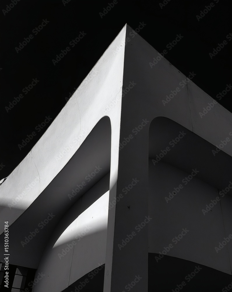 Poster Geometric architectural elements showcase the interplay of light and shadow. The minimalist design is accentuated by the stark contrast between light and dark.