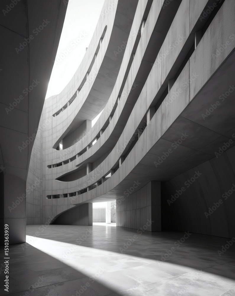 Poster a modern architectural wonder with curving lines and geometric design