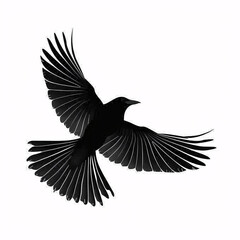 Obraz premium Silhouette of a Black Bird in Flight with Outstretched Wings on White Background Vector Illustration 