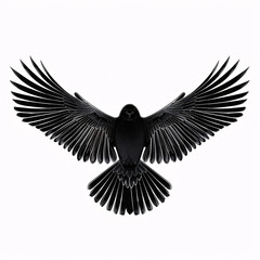 Fototapeta premium Dramatic Black Bird with Outstretched Wings in Symmetrical Flight on White Background Vector Illustration 